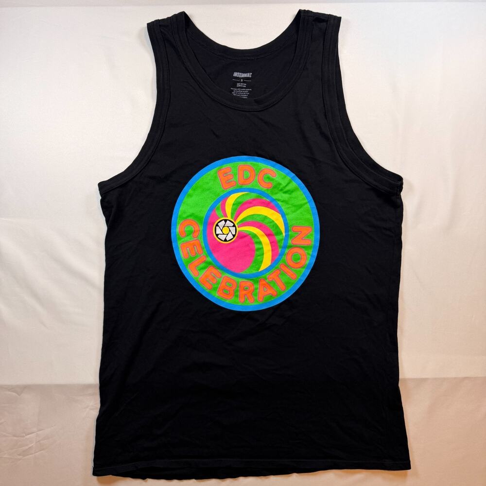 Insomniac EDC Celebration Neon Spiral Graphic Tank Top Size Small Color Black